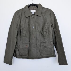 Vintage Leather Quilted Green Chore Jacket Newport News Sz 12